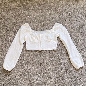 Zaful White Long Sleeved Milk Maid Crop Top